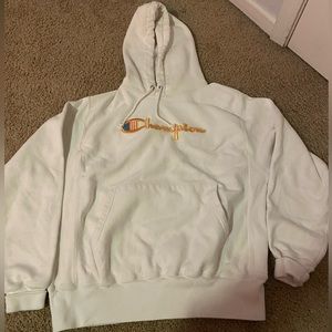 M Champion hoodie. White with colored logo